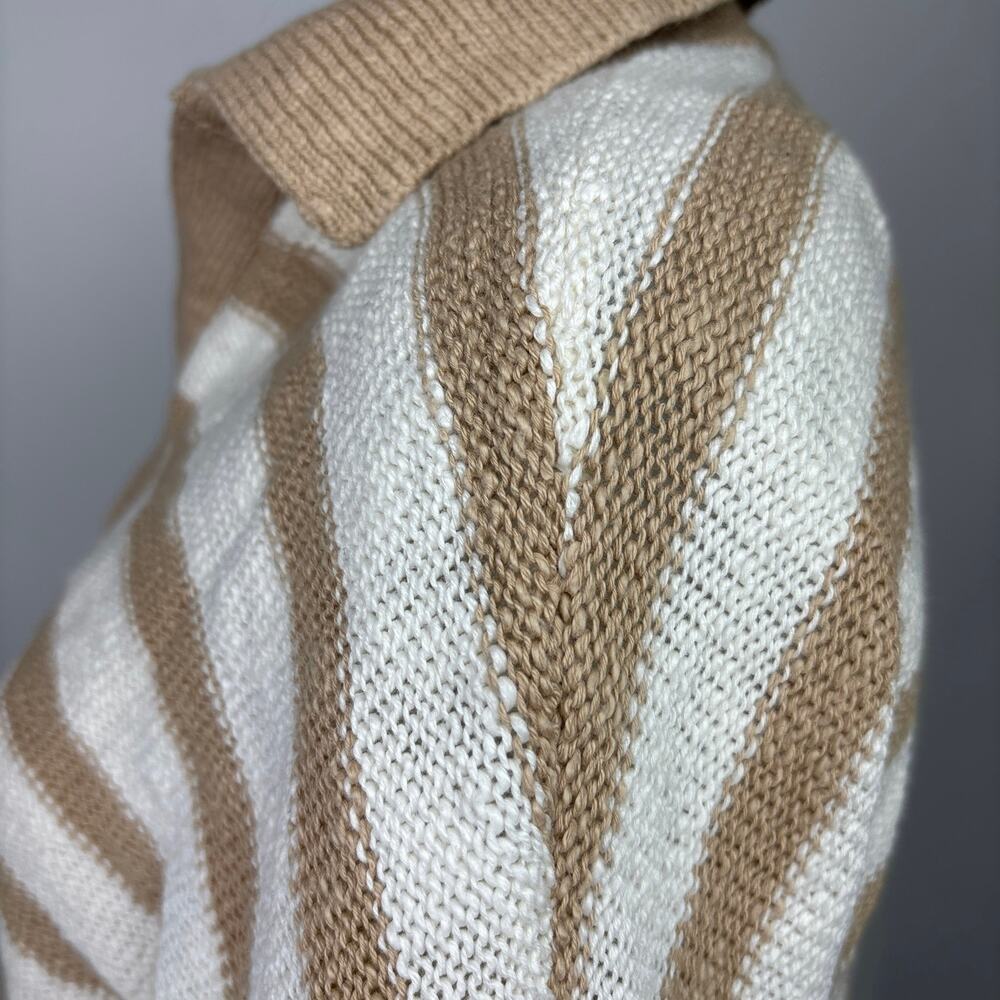Sonoma Brown Beige Striped Print Cotton Collar Long Sleeve Sweater Top Size M - Picture 5 of 8